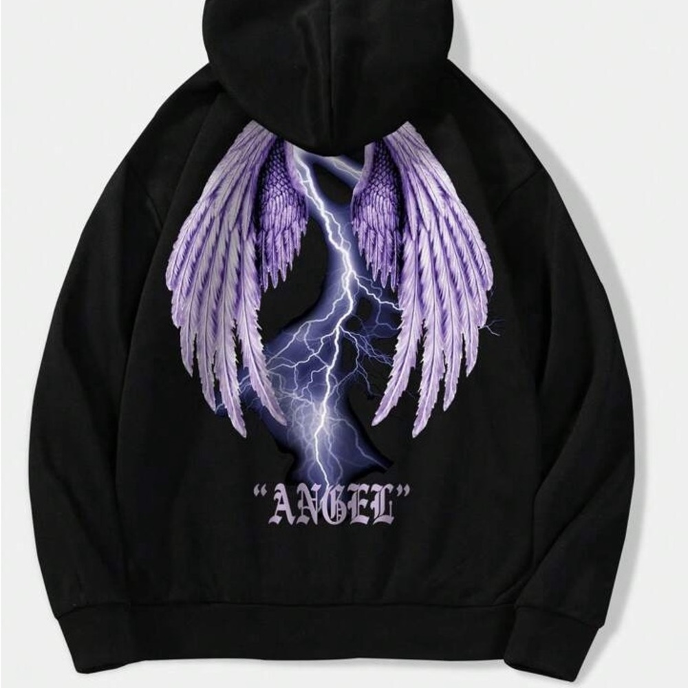 ROMWE Black and Purple Angel Graphic Men's Sweater